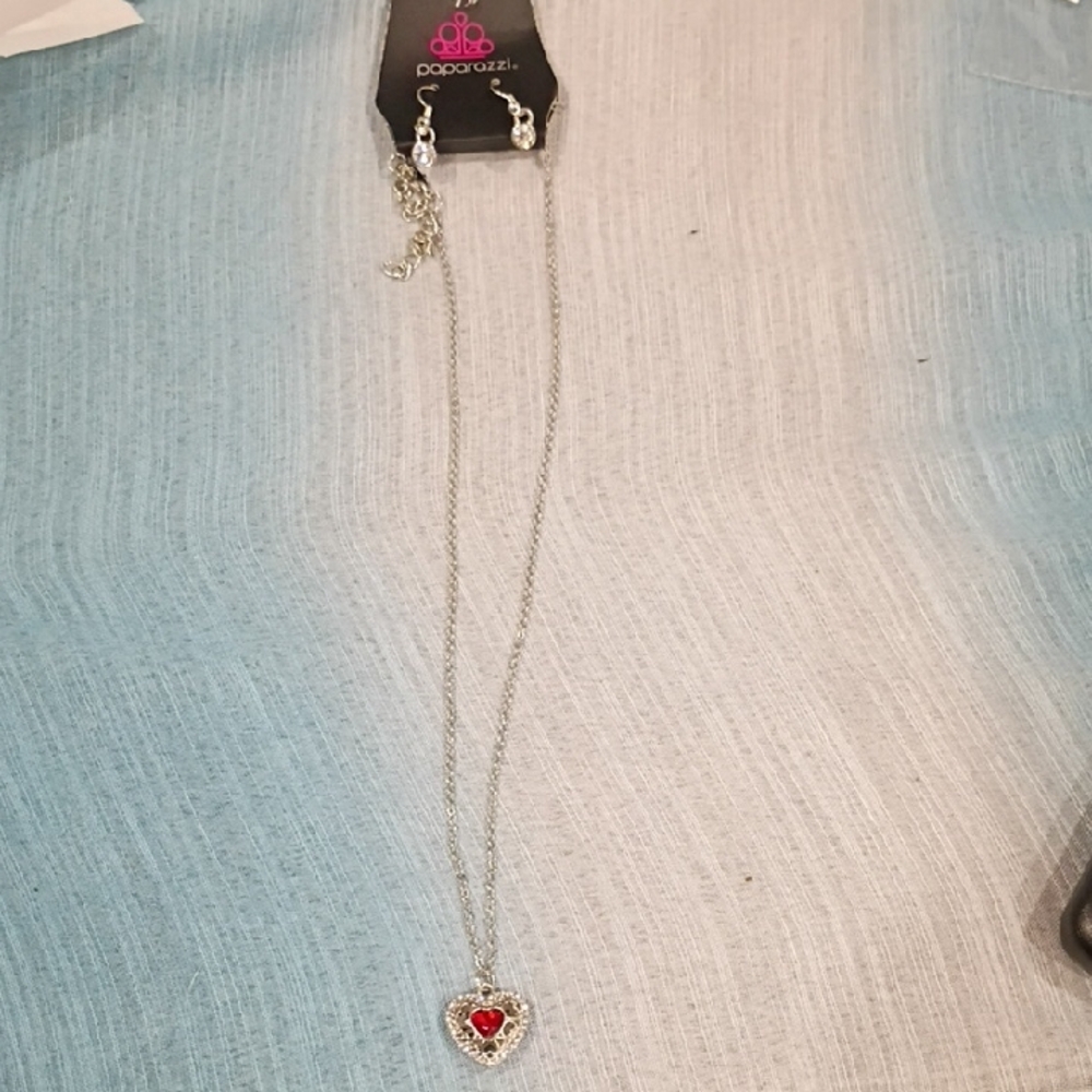 Paparazzi Silver Necklace with Red Heart Pendant